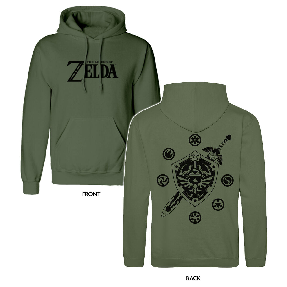 Uniseks Hoodie The Legend of Zelda Logo and Shield Groen