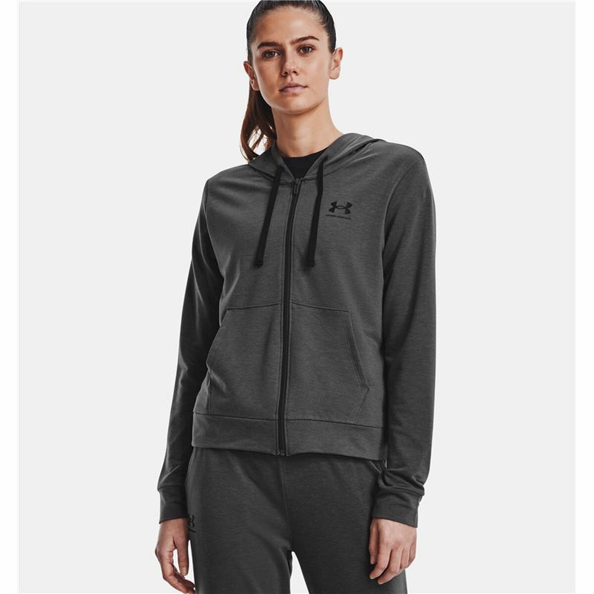 Dameshoodie Under Armour Rival Terry FZ Met capuchon Donker grijs