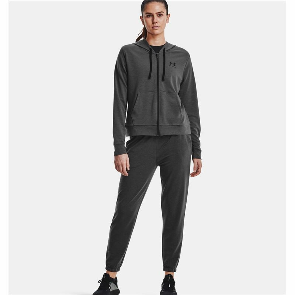 Dameshoodie Under Armour Rival Terry FZ Met capuchon Donker grijs