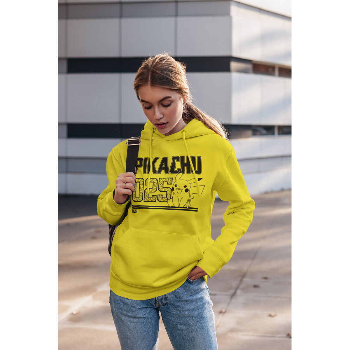 Uniseks Hoodie Pokémon Picachu Line Art Geel